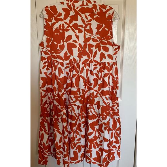 Summer tiered dress size large orange on cream botanical - Picture 3 of 8